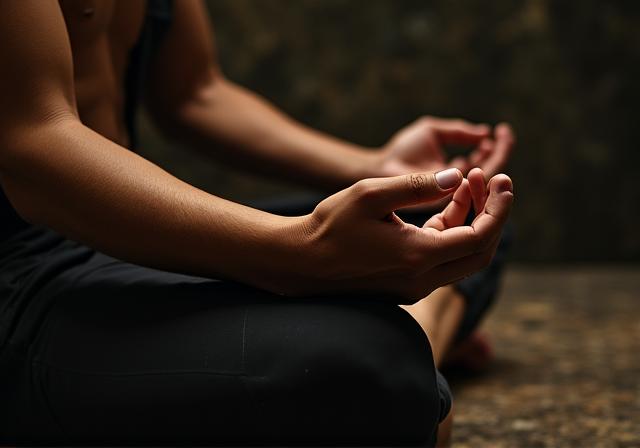 Zbliżenie na dłonie w mudrze podczas medytacji